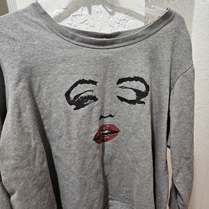Lane Bryant Gray Sweatshirt with Artistic Face Design